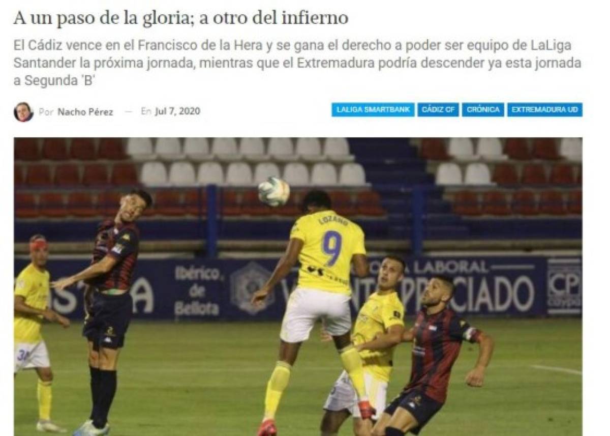 La prensa española se rinde al Choco Lozano tras su gol: 'Está dulce, acerca al Cádiz a Primera'
