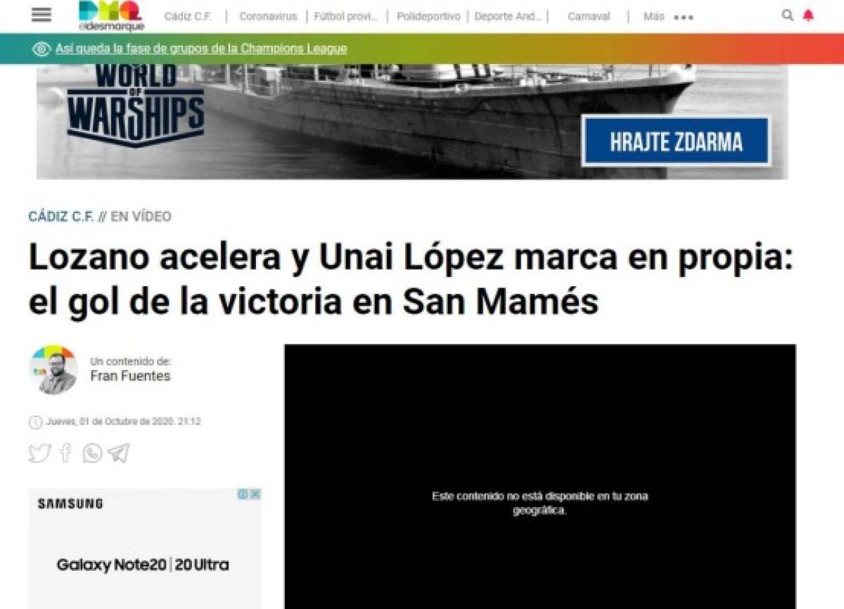 Esto dice la prensa de España sobre el triunfo de Cádiz con gran actuación del 'Choco' Lozano