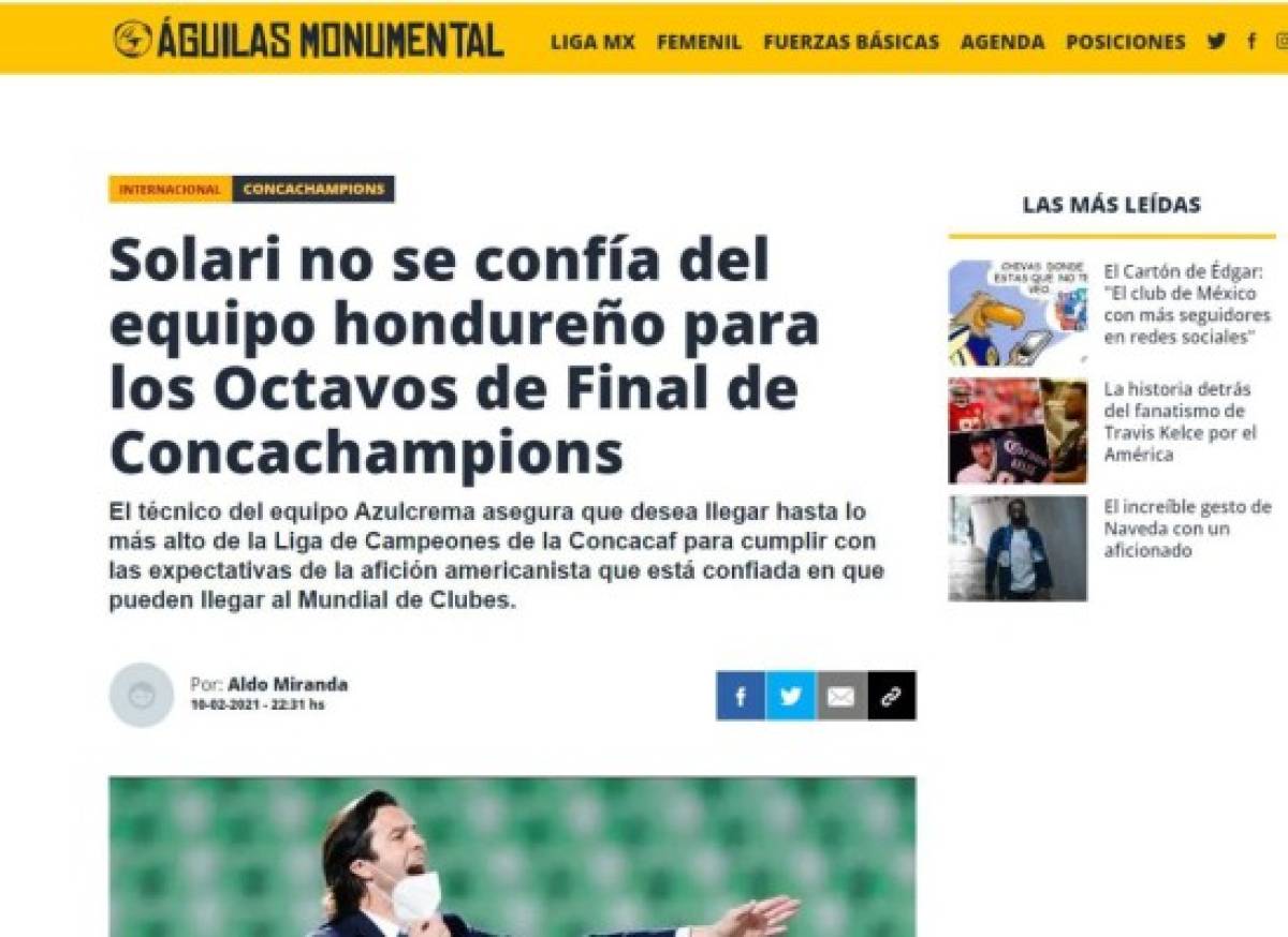 Prensa mexicana ve con respeto a Olimpia, rival del América y destacan frase de Solari: 'No es accesible”