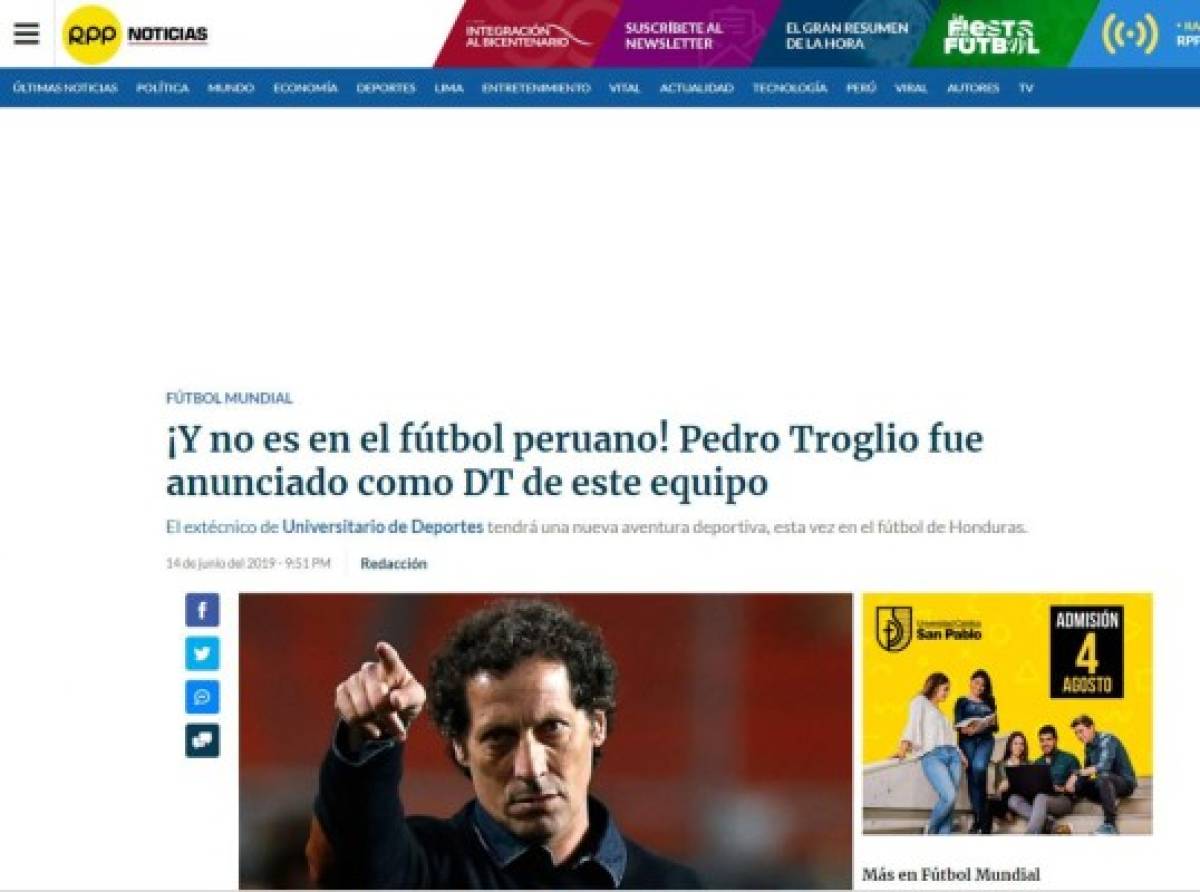 Así reaccionaron los medios internacionales luego de que Pedro Troglio fichara por el Olimpia