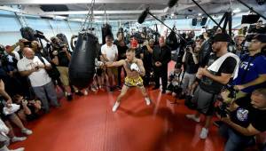 LAS VEGAS, NV - AUGUST 11: UFC lightweight champion Conor McGregor hits a heavy bag during a media workout at the UFC Performance Institute on August 11, 2017 in Las Vegas, Nevada. McGregor will fight Floyd Mayweather Jr. in a boxing match at T-Mobile Arena on August 26 in Las Vegas. Ethan Miller/Getty Images/AFP