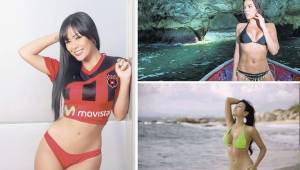 Las modelos Teresa Rodríguez y Angie Quesada son seguidoras Liga Deportiva Alajuelense y apoyan al club tico previo al juego ante Olimpia.