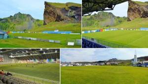 Los estadios de Islandia están en medio de grandes paisajes que adornan los pequeños escenarios donde se juega fútbol en aquel país europeo.