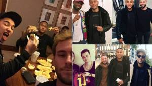 La imagen de Neymar con sus amigos comiendo una hamburguesa.