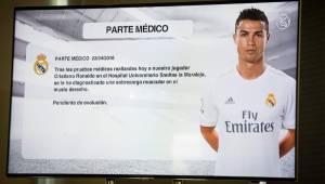 Este es el parte médico que brindó el Real Madrid sobre lesión de Cristiano. Foto EFE.