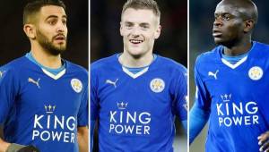 Jamie Vardy, Riyad Mahrez y N'Golo Kanté, las figuras del Leicester City para la conquista del título de la Premier League.