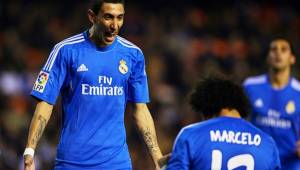 Ángel di María y Marcelo celebrando un gol con el Real Madrid.