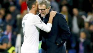 El entrenador del PSG, Laurent Blanc junto a Cristiano en un encuentro que tuvieron en el 2015.