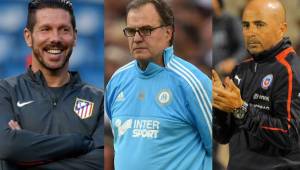 Diego Simeone, Marcelo Bielsa y Jorgre Sampaoli, tres candidatos a dirigir la Argentina.