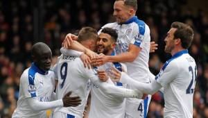 La celebración de los jugadores del Leicester tras vencer al Crystal Palace. Foto AFP