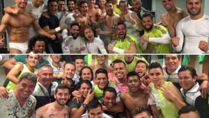 Arriba: La foto del Real Madrid y abajo, los jugadores del León que copiaron la imagen tras vencer al Pumas.