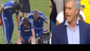 Momento que el Mourinho le pide a Hazard que se levante y continúe en el partido.