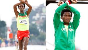 El etíope Feyisa Lilesa, ganó plata este domingo en el maratón de Rio-2016 y realizó el gesto que le podría costar la vida.