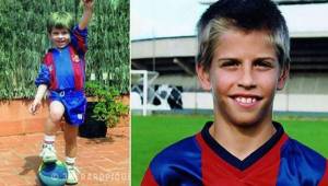 Una imagen de Gerard Piqué de niño vestidor con al uniforme del Barcelona y otra años después cuando ya formaba parte de la filial.