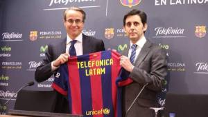 Javier Faus junto al ejectuvo de la nueva empresa de patrocinio del Barcelona.