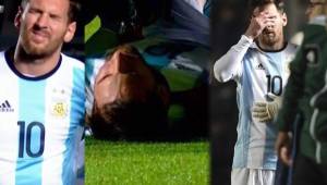 Lionel Messi sufrió tremendo dolor. Quiso seguir jugando, pero tras ser golpeado por Oliver Morazan, de forma involuntaria, desató el sufrimiento de todo un país.
