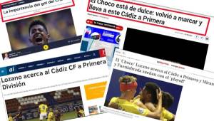 Los medios de España, principalmente en la zona de Cádiz, se han rendido al Choco Lozano que con sus tres goles de estos días, tiene al equipo a las puertas de regresar al máximo circuito.