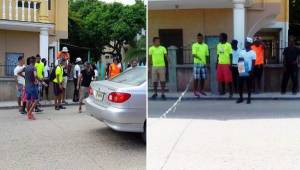 Los jugadores del Trujillo FC de Liga de Ascenso salieron a las calles con botellones para pedir ayuda económica y poder cumplir con el compromiso del domingo en Roatán. Fotos Trujillo FC