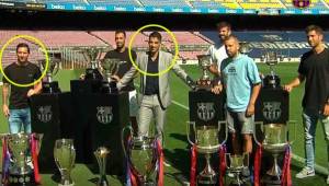 Luis Suárez también fue despedido por la vieja guardia del Barcelona en el Camp Nou.