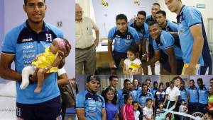 La Selección de Honduras visitó este jueves la Fundación Ruth Paz donde compartió con los niños que sufren quemaduras. Fotos Delmer Martínez