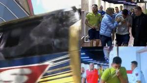 Piedras y gas para los jugadores de Boca Juniors en su llegada al estadio Monumental.
