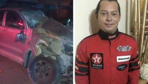 Así quedó el vehículo en el que se conducía el piloto hondureño Kenny Aguilar quien perdió la vida la madrugada de este sábado en Siguatepeque, Comayagua.