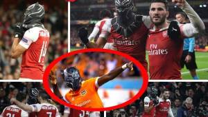 El Houston Dynamo de inmediato colgó una imagen sobre quién celebraba mejor. El delantero gabonés del Arsenal sacó una máscara de Pantera Negra tras anotar.