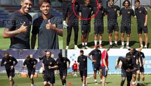 El delantero hondureño Choco Lozano junto a los jugadores del Barcelona en el entrenamiento de este miércoles. Foto cortesía FC Barcelona