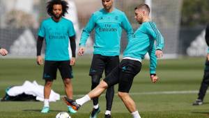 Sergio Ramos, Cristiano Ronaldo y Marcelo en el entrenamiento del Real Madrid de este domingo quedando listo para el viaje a Turín de este lunes.