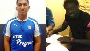 Irvin Reyna y Elkin Mosquera firmaron este lunes contrato con Honduras Progreso. Foto Honduras Progreso
