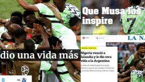 La prensa de Argentina celebra el triunfo de Nigeria en el Mundial de Rusia 2018.