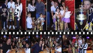 Los jugadores de Olimpia se marcharon a un restaurante de la capital para celebrar junto a sus seres más queridos la obtención del campeonato en el Apertura 2019. (Fotos cortesía Ronal Aceituno)