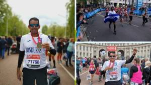 El hondureño Eduar Raudales posó muy orgulloso con la bandera Nacional en las calles de Londres.