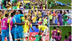 Colombia se clasificó a los octavos tras vencer 1-0 a Senegal. Yerry Mina anotó el solitario gol y tras el juego hizo esto. Fotos AFP y EFE