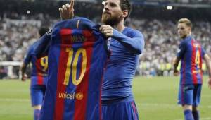 Lionel Messi celebrando su segunda anotación frente al Real Madrid.