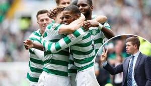 Olivier Ntcham es felicitado por su anotación, que sirvió para vencer al cuadro de Gerrard.