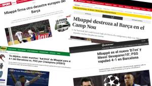La prensa mundial se rinde a Mbappé y arremete contra el Barcelona por el pésimo trabajo en la zaga y recibir la goleada de los franceses. Algunos hablan hasta fin de ciclo.