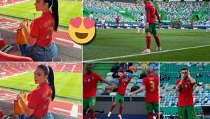 La novia del ariete portugués presenció la goleada de Portugal frente a Israel en el amistoso de este miércoles en Lisboa. Sus fotos enamoran.