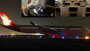 El Airbus A330-300 de Qantas llegó ayer en horas de la noche y será el que lleve de regreso a casa a los futbolistas australianos, luego del empate 0-0 ante Honduras en San Pedro Sula. Fotos: Cortesía Nelson Mejía.