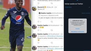 La cuenta de Twitter de Rubilio Castillo estuvo bastante activa este lunes por la madrugada. En la red social se empezaron a ver cientos de mensajes desde el perfil del jugador de Motagua y donde él mencionó a Diez que le habían hackeado la cuenta, el ariete contó la versión de sus hechos y lamentó que haya personas haciendo este tipo de cosas.