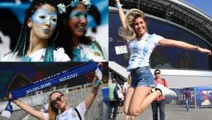 Las bellas chicas argentinas han llegado al Kazan Arena para el juego de su selección ante Francia por los octavos del Mundial de Rusia 2018.
