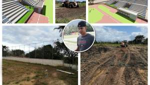 Ya se edificó una parte del muro perimetral y se inició la compactación del terreno. Las posteles del avance de la construcción del estadio de béisbol de Juticalpa que llevará por nombre; Mauricio Dubón.