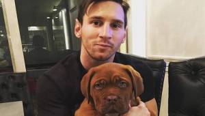 Foto de Lionel Messi junto a su cachorro Hulk en enero del 2016.
