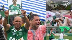 En un estadio Arena Condá repleto y pintado de verde, los aficionados le dieron el último adiós a los jugadores del Chapecoense que murieron en un accidente aéreo en Colombia. Estas son las duras imágenes.