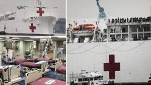 Un buque hospital militar de 1.000 camas, el 'USNS Comfort', arribó este lunes al puerto de Nueva York para ayudar a aliviar los hospitales de la ciudad, saturados por la permanente afluencia de pacientes con coronavirus, constató la AFP.