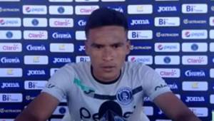 El centrocampista de Motagua Juan Delgado durante la conferencia de prensa de este viernes.