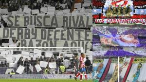 Te presentamos las pancartas más populares y pplémicas que se han visto en las gradas del Santiago Bernabéu y Vicente Calderón cuando se disputa el Derbi de Madrid.