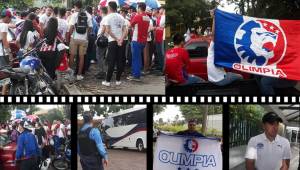 La barra del Olimpia presente en el hotel de concentración. Acompañará al equipo desde el hotel al estadio ya que no podrán ingresar porque la Concacaf lo castigó.