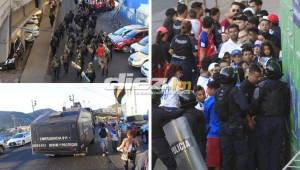 Varios aficionados del Olimpia no pudieron ingresar al estadio pese a que tenían boleto en mano. Esto provocó mucho malestar y la policía tuvo que actuar hasta con gas lacrimógeno. FOTOS: Ronal Aceituno. / DIEZ