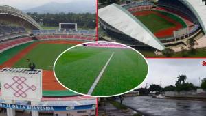 El estadio Nacional de San José luce en perfectas condiciones pese a las fuertes lluvias en la capital de Costa Rica.